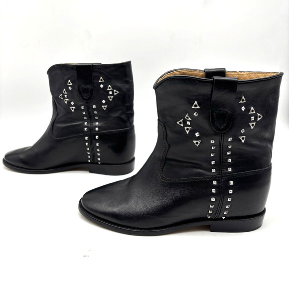 Isabel Marant Cluster Crisi Black Leather Studded Pull On Ankle Boots 6.5 37 - Picture 2 of 16